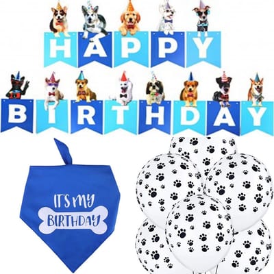 8-delige Honden verjaardag set met slinger, bandana en ballonnen - hond - huisdier - slinger - verjaardag - ballon - bandana - it's my birthday