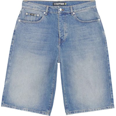 Iuter Baggy denim jeans short met breed been - medium blauw
