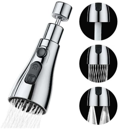 1 stuk Keukenkraan - Flexibele kraankop - 360 graden draaien - Kraan opzetstuk - Keuken Tap G1/2- 3 standen -Kraankop- Afwassen - Waterbesparend -Verlengstuk - Roterende kraanslang - Kraan mondstuk - zilver