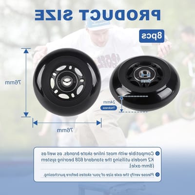 Set van 8 Inline Skate Wielen 76 mm 88A met ABEC 9 Lagers voor Binnen en Buiten Gebruik, Geschikt voor Diverse Merken