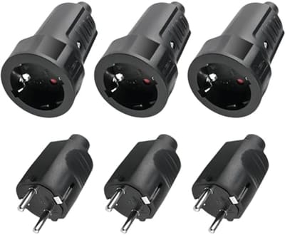 3x Schuko Stekker Koppeling - Geaarde Buitenstekker met Knikbescherming en IP44 Bescherming