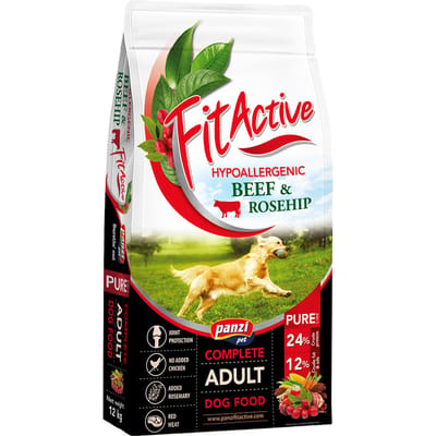 Fit Active Pure Beef & Rosehip – Hypoallergene mono-eiwit hondenbrokken zonder kip of tarwe – Hondenvoer met rundvlees - 12kg