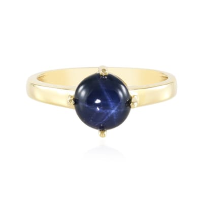 Cavill - Zilveren ring - 925 Sterling zilver verguld - Blauwe ster saffier 1 98 ct ronde cabochon - Luxe ster patroon ringen - Maat 17 tot 21
