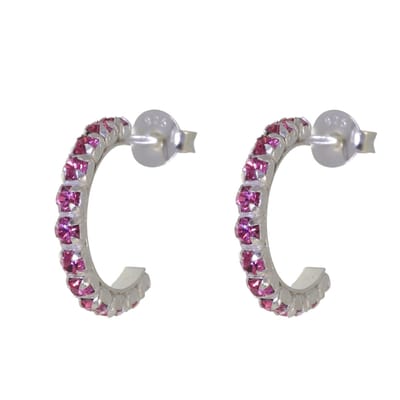 Behave – Oorbellen – 925 Sterling Zilveren Oorringen met Fuchsia Roze Kristal steentjes
