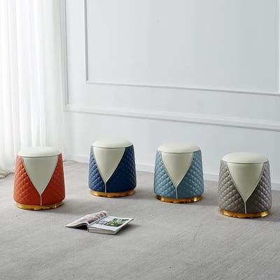 Ronde Poef - Ottomaan Zetel - Voeten Rusten - Hoge Elastische Vulling - 38x42x35 cm - Grijs