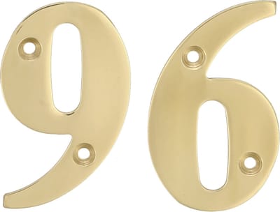 AMIG Huisnummer 96 - massief messing - 10cm - incl. bijpassende schroeven - gepolijst - goudkleur