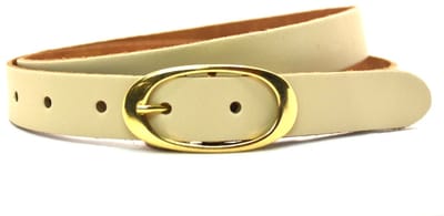 Dames Riem Leer Creme / Beige – Breedte 2.5 cm – Leren Vrouwen Riem - Lengte totaal 100 cm / Riemmaat 85 - Ovale gouden gesp