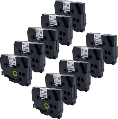 DULA Brother Compatible label tape- Tze-141 - 10 cassettes - Brother P-Touch - Zwart op transparant - 18mm x 8m