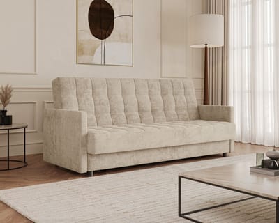 Slaapbank Tina met slaapfunctie en opbergruimte - 3-zits - 211 x 97 x 90 cm - Beige (Lincoln 04D)