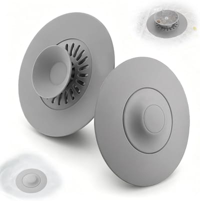 Universele siliconen afvoerstoppen met zeef, 10,8 cm, grijs - perfect voor wastafels, badkuipen en gootstenen, geurdicht en duurzaam