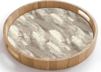 Dienblad rond 40x40 cm - Schootdienblad hout - Slang - Textuur - Zand - Borrelplank rechthoek - Plateau houten dienbladen