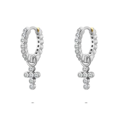 Twice As Nice Oorbellen in zilver, hangend kruis Zilverkleurig
