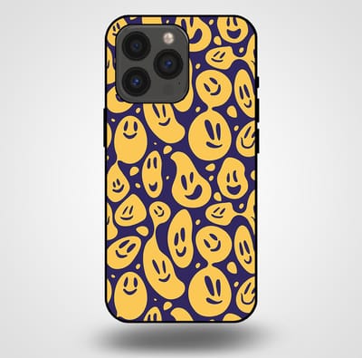 Smartphonica Telefoonhoesje voor iPhone 13 Pro met smiley opdruk - TPU backcover case emoji design - Paars Geel geschikt voor iPhone 13 Pro