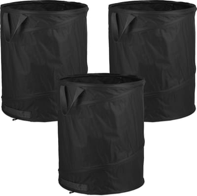 tuinzak pop up - set van 3 - 85 l - handgrepen - uv-bestendig - waterdicht - onkruid - zwart