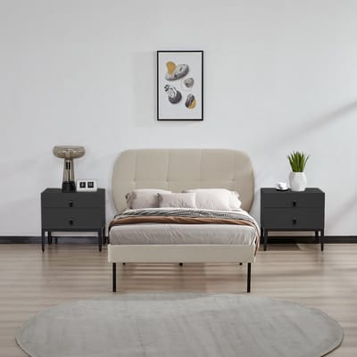Gestoffeerd bed Porvoo met bedbodem 90x200 cm beige [en.casa]