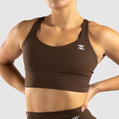 ZEUZ Sport BH Dames - Sportbh, Shock Absorber Sportbeha - Sport BRA voor Fitness & CrossFit - Beha Top - 62% Recycled Nylon & 38% Elastaan - Bruin - Maat S