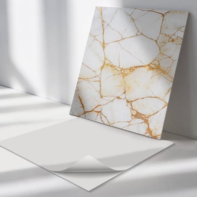 Wallfluent Vinyl Tegels - Elegant Marmerpatroon Vinyl Tegels Zelfklevend - 30 cm x 30 cm - Wit PVC Tegels - Set van 9 - Vierkant PVC Tegels - Texturen Plaktegels - Zelfklevende Vinyltegels - Plaktegels Keuken en Badkamer