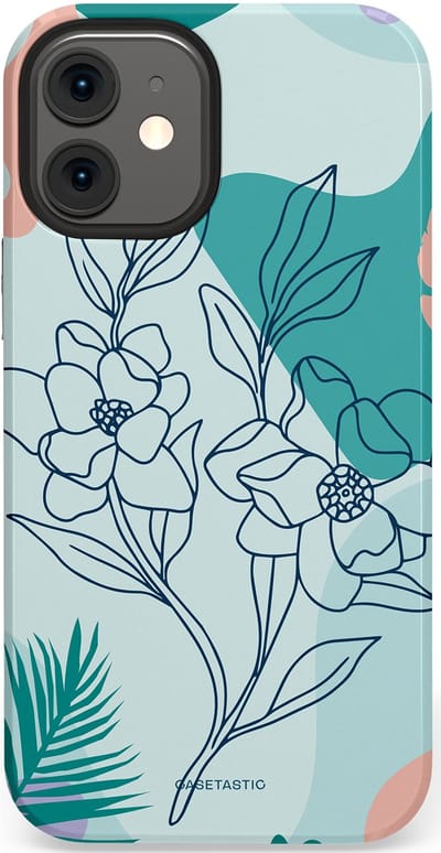 Casetastic Hoesje Geschikt voor Apple iPhone 12 Mini - Stijlvolle Beschermende Duo-layer Case - Zeegroen Bloemenfestijn