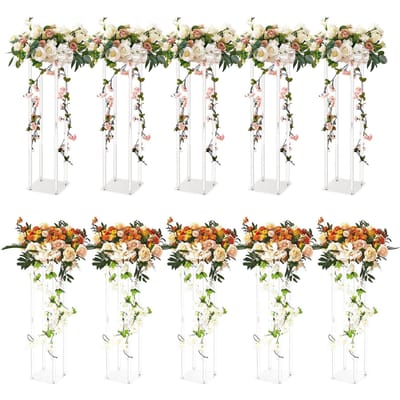 10 STUKS 23,6 inch/60 cm Hoge Bruiloft Bloemenstandaard, Met Acryl Laminaat, Acryl Vaas Kolom Geometrische Centerpiece Standaards, Bloemen Display Rek voor T-Podium