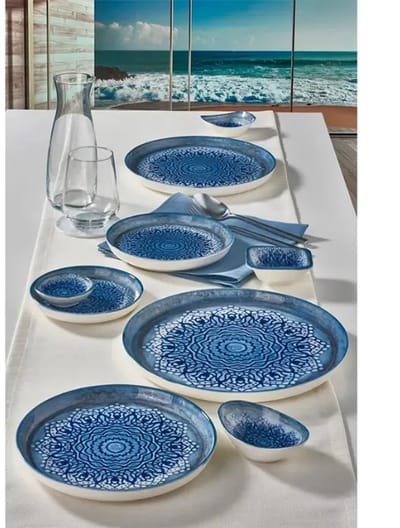 Gural serviesset Blue Voyage 24-delig vaatwasser/magnetron wit-blauw Ø25 Ø21 Ø20 Ø14