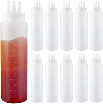 Dailygoods- Knijpsausfles 10 stuks - 3-gaats - 650 ml - Plastic - Smaakmakers - Handig voor dagelijks gebruik - Squeeze Bottle