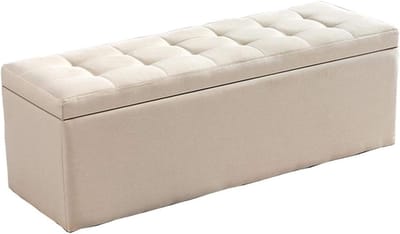 Opvouwbare Opberger Poef - Schoenenbank Gestoffeerd - Extra Zitplaatsen Creëren - Gestoffeerde Zitting met Tufting - 60x40x40cm - Beige