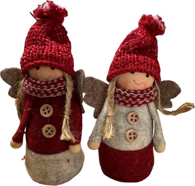 Wichtel - Kerst - rood - grijs - Set van 2 engeltjes