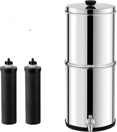 Waterfilter - Zwaartekracht Waterfiltersysteem - 5,7 Liter - RVS - Aanrechtmodel - Met 2 Koolstoffilters