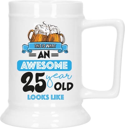 Bellatio Decoration Cadeau Bierpul voor 25 jaar - blauw - grappige leeftijd bierpul - 530 ml
