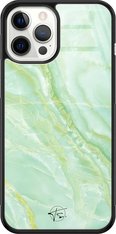 Hoesje geschikt voor iPhone 12 Pro Max - Marmer limegroen - Luxe Hard Case - Marmer - Groen - Mooie Telefoonhoesjes