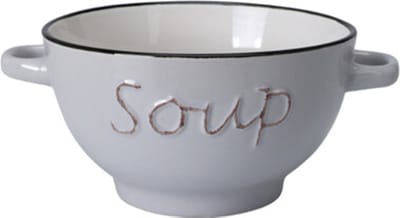Excellent Houseware soepkom gres - lichtgrijs - porselein - D14 cm - serveer/snackschaaltje