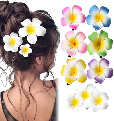 Dailygoods- Haarklemmen 9 stuks - Bloemenhaarspelden - Multicolor Plumeria - Haaraccessoires voor vrouwen - Tropische flair - Natuurgetrouw design - Haarspelden