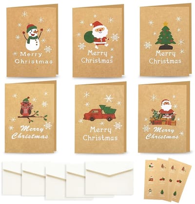 Dailygoods- Kerstkaarten Set 24 Stuks - Vouwkaarten - Wenskaarten met Enveloppen - Blanco Binnenkant - Prachtig Vormgegeven - Voor Familie en Vrienden