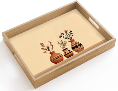 Dienblad hout 40x30 cm - Schootdienblad - Vazen - Bloemen - Bladeren - Minimalistisch - Borrelplank rechthoek - Plateau dienbladen