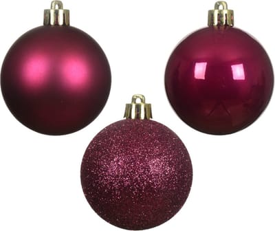 Decoris Mini kerstballen - 14x st - donkerroze - D3 cm - kunststof - kerstversiering