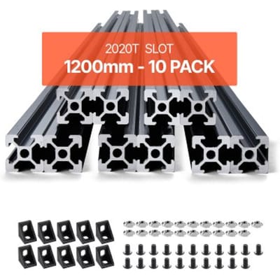 VEVOR 10-delige set van 1200 mm aluminium profielen met T-groeven, 2020. Aluminium extrusieprofiel, geanodiseerde lineaire rail volgens Europese normen, sleufprofiel voor 3D-printers, CNC-machines, doe-het-zelfprojecten, lasergraveren, zwart.