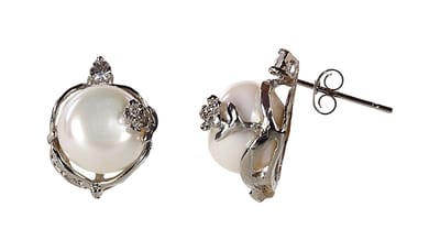 Zoetwater parel oorbellen Evita - oorknoppen - echte parels - wit - stras steentjes - sieraden zakje - parel oorbellen dames - parel oorknopjes
