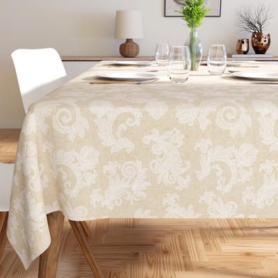 Dailygoody - Tafelkleed - Jacquard stijl - Wasbaar - Beige - Bloemen