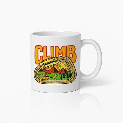 “Climb” Witte Mok – Bergavontuur Karabijnhaak Ontwerp voor Wandelaars & Outdoorliefhebbers – 330 ml Keramische Koffiemok