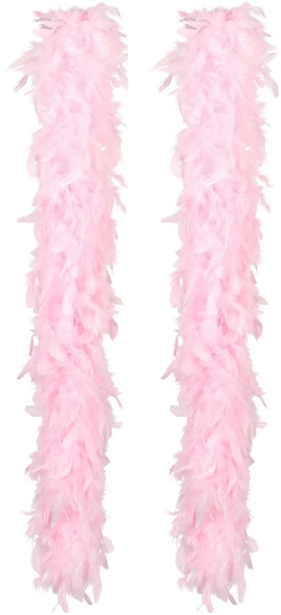 Boland Carnaval verkleed boa met veren - 2x - lichtroze - 180 cm - 50 gram - Glitter and Glamour - verkleed accessoires
