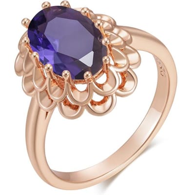 Bague Classique Grande Ovale Zircon Naturel Violet Pour Femmes Mode Couleur Or Rose Fleur Cristal Bijoux Vintage Quotidien 11 gray