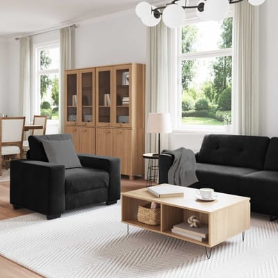 vidaXL Bankstel 3 pcs Zwart 221 x 80 x 80 cm Fluweel