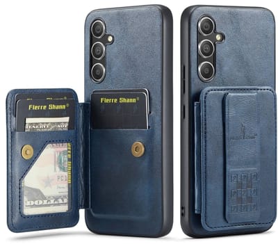 Voor Samsung Galaxy S24+ 5G Fierre Shann Oil Wax Koe Lederen Kaarthouder Achterkant Telefoonhoesje (Blauw)