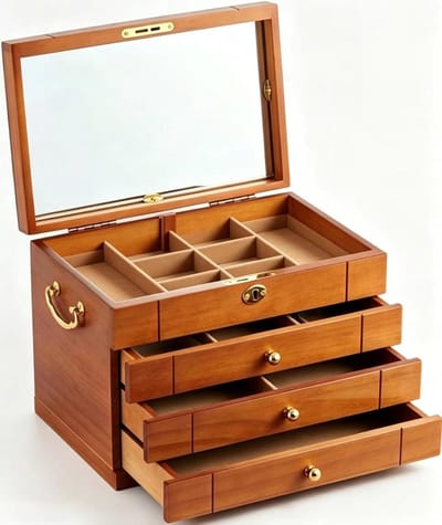 Sieradendoos - Juwelendoos organizer - Sieraden opbergen - Hout met spiegel - 29x19x25 cm - Bruin