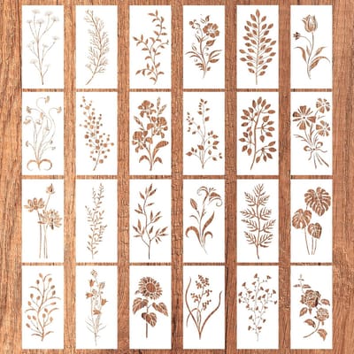 Dailygoods- Bloemensjablonen 24 Stuks - Herbruikbare Sjablonen - Botanische Kunstsjablonen - Schilderen - Knutselprojecten - Afmetingen 15x7,5 cm