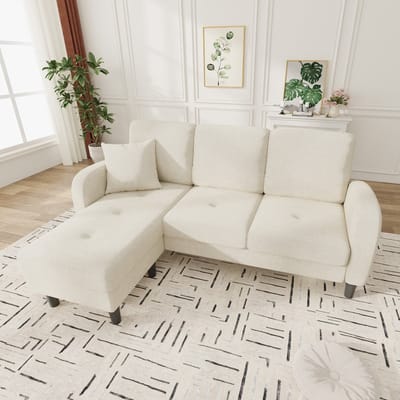 Hoekbank - 166x118x77 cm - L-vorm Chaiselongue - Modulair Design - Katoen en Linnen - Lichtbeige