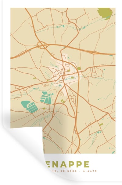Muurstickers - Sticker Folie - Kaart - Vintage - Plattegrond - Stadskaart - België - Genappe - 20x30 cm - Plakfolie - Muurstickers Kinderkamer - Zelfklevend Behang - Zelfklevend behangpapier - Stickerfolie