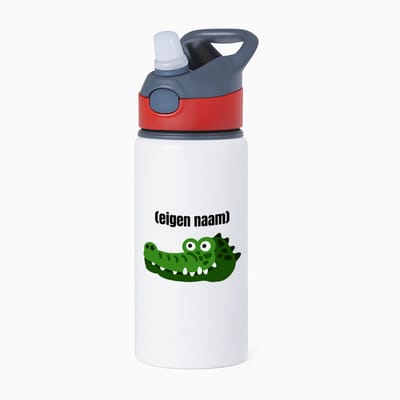 Hacebo® - krokodil hoofd met eigen naam waterfles met rietje rood - Krokodil - krokodillen liefhebbers - iemand die houdt van krokodillen - verjaardag - cadeau - kado - water fles - 650ML