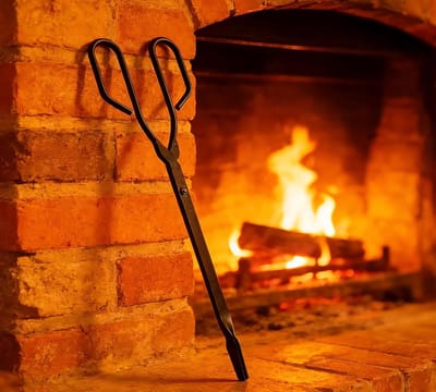 Vintage Haard Tangen voor Hout en Steenkool – 43 cm Zwarte IJzeren Tangen voor Veilige Behandeling van Brandhout en Steenkool – Antieke Schaar voor Open Haarden en Houtkachels