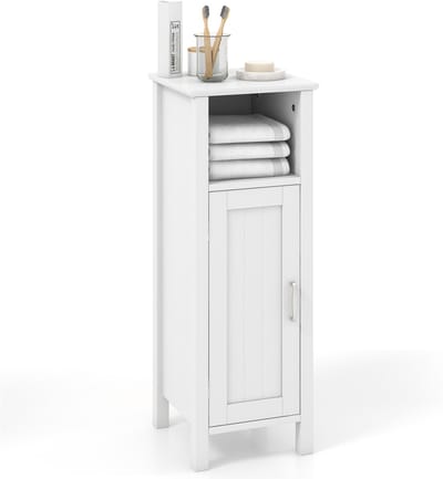 COSTWAY Badkamerkast, vloerkast met enkele deur verstelbare plank, multifunctionele opbergkast, houten vloerkast, geschikt voor slaapkamer, keuken, badkamer, woonkamer